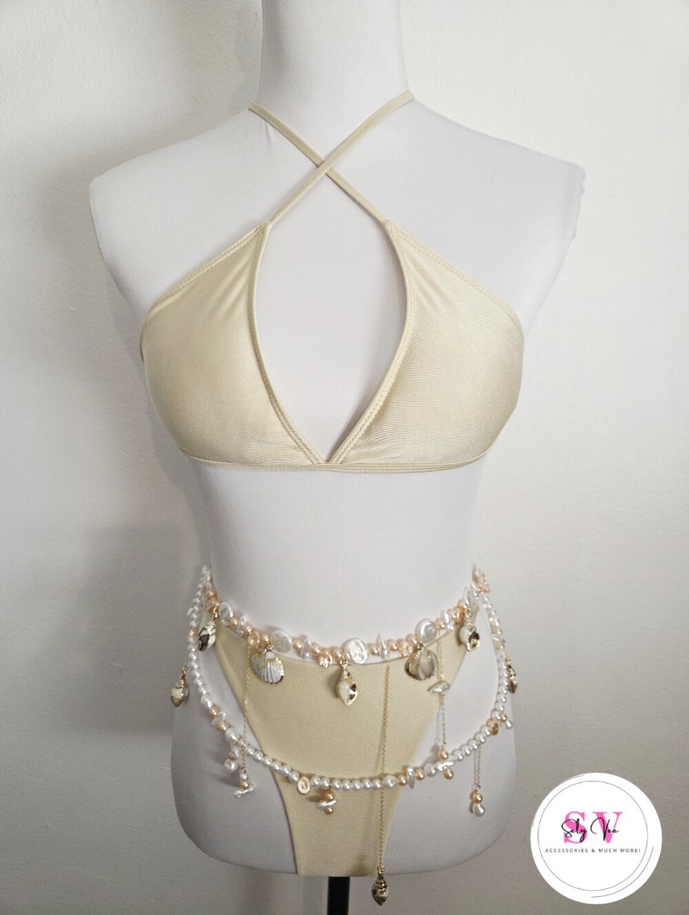 Pearl & Shell Dangle Waist Chain Belt